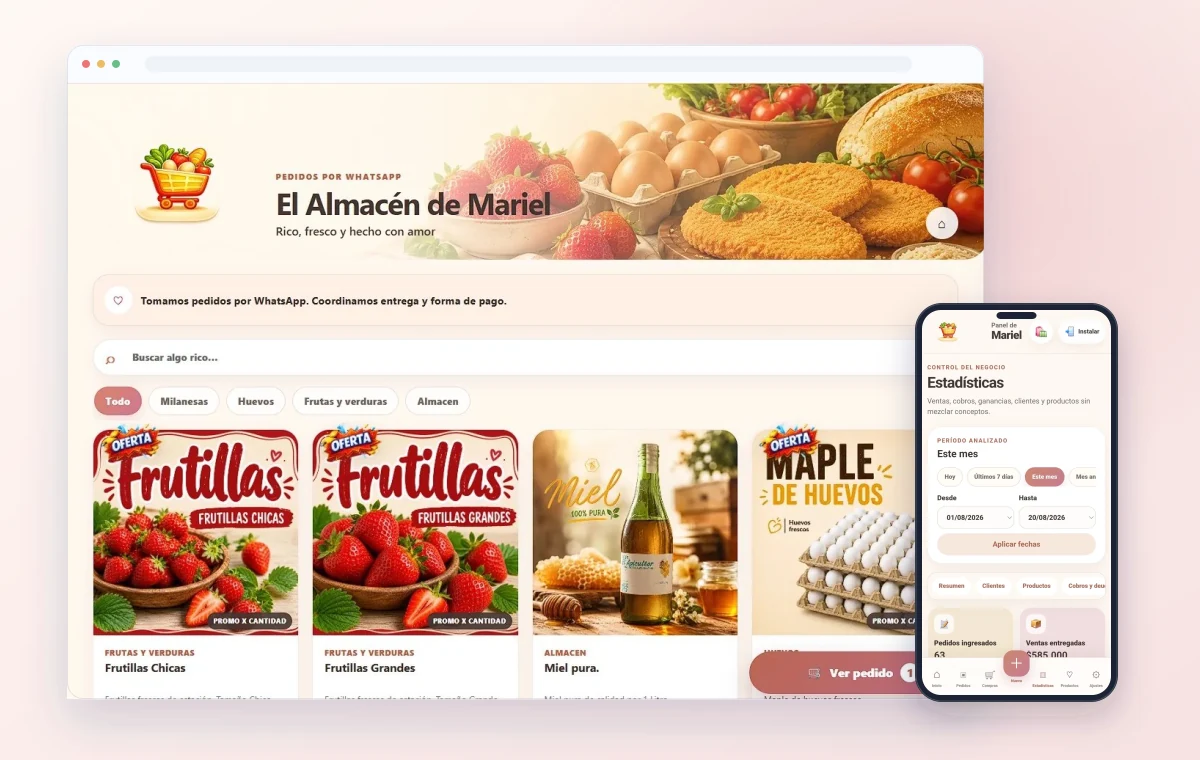 PedidosFácil con la tienda de Mariel y sus estadísticas completas
